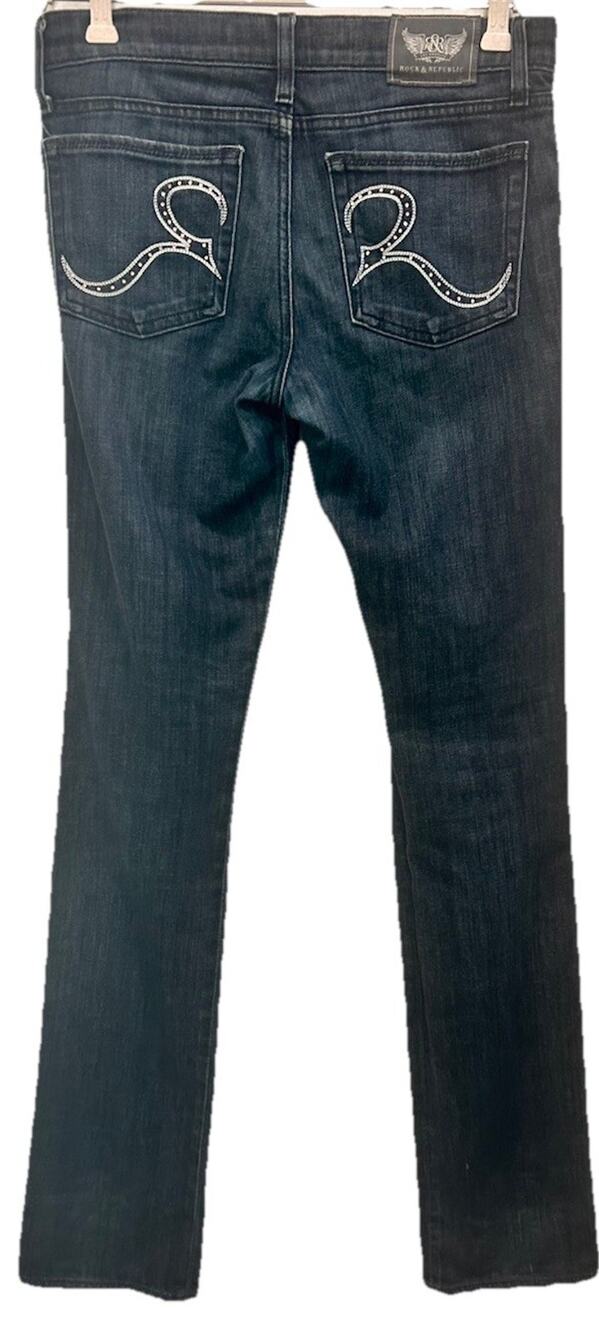 Rock & Republic Low Rise Women’s Jeans 28 Tall Straight Leg Dark Wash Blue Denim